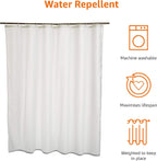 Shower Curtain, Water and Mould Resistant Fabric Bathroom Curtain with Grommets & Hooks, Machine Washable, 180 x 200 cm, White