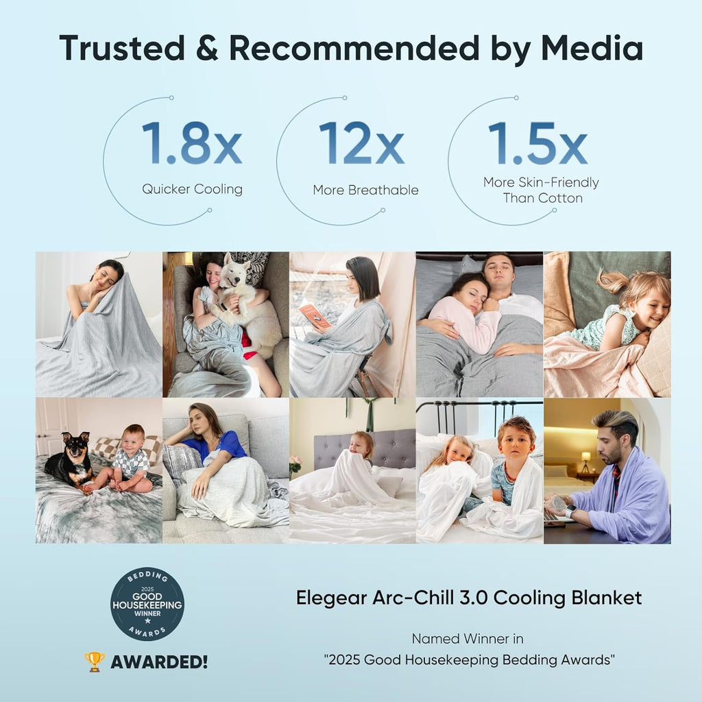 Cooling Blanket for Night Sweats, Q-Max 0.5 Arc-Chill 3.0 Cool Fiber Summer Throw for Bed Sofa Chair Travel Adult Kids Hot Sleeper, Comfort, Lightweight, Twin/Double, 150x200cm, Gray