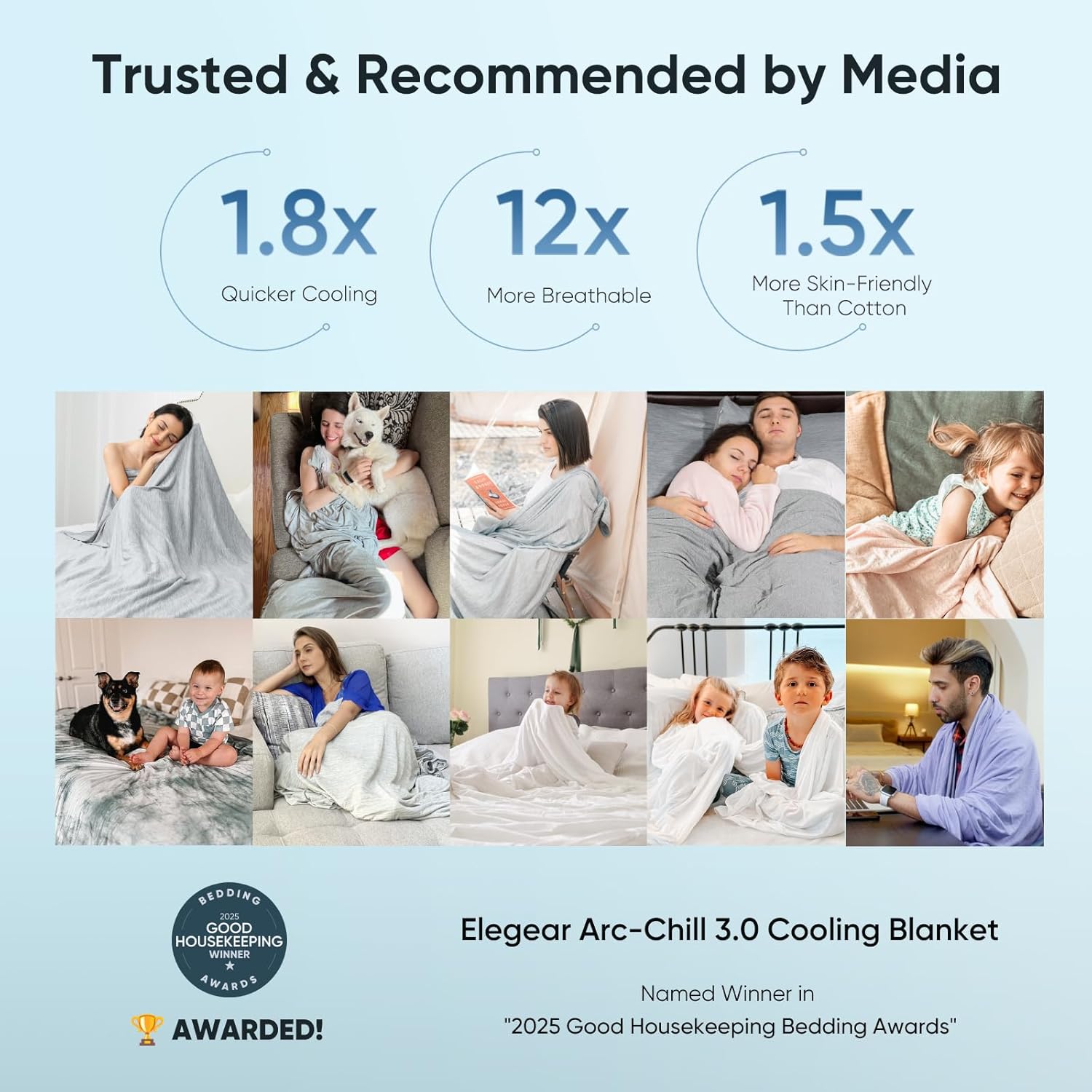 Cooling Blanket for Night Sweats, Q-Max 0.5 Arc-Chill 3.0 Cool Fiber Summer Throw for Bed Sofa Chair Travel Adult Kids Hot Sleeper, Comfort, Lightweight, Twin/Double, 150x200cm, Gray