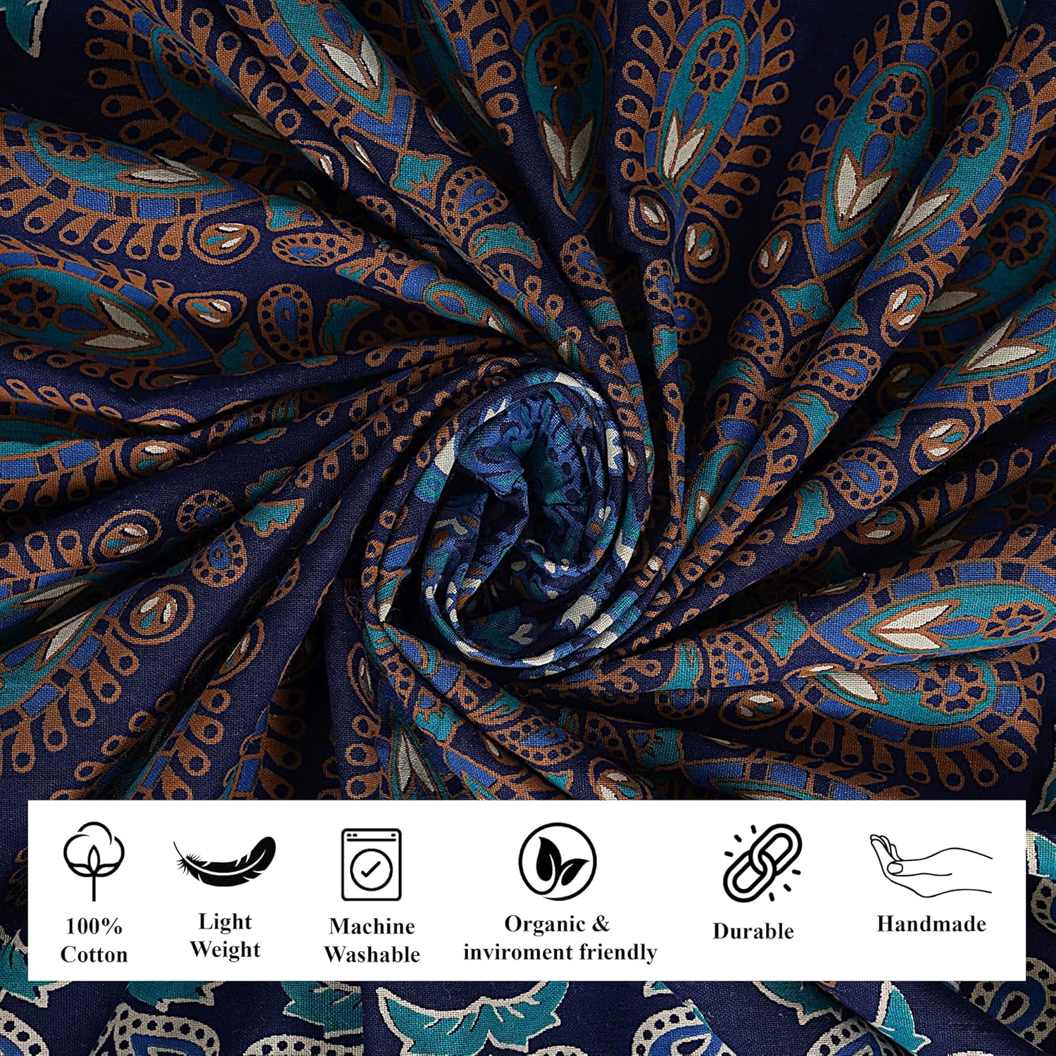 FURNISHFUL FINESSE Peacock Mandala Tapestry for Bedroom Indian Aesthetic Bohemian Wall Hangings Tapestries Hippie Tapestry Psychedelic Room Decor Bedspread Meditation Yoga Mat - 213x228 CM, Navy Blue