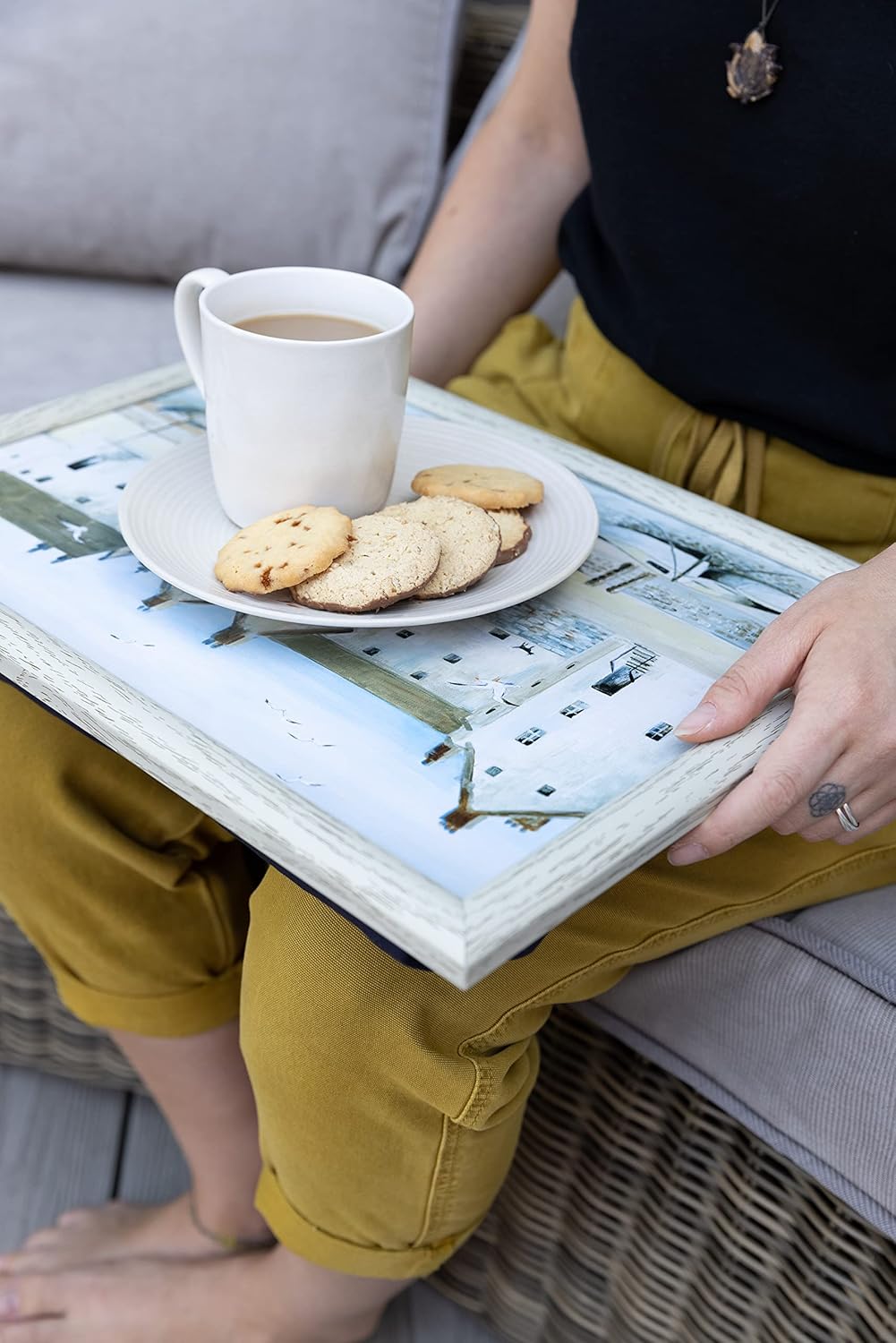 Creative Tops “Cornish Harbour” Lap Tray with Cushion, Bean Bag Cushioned, 44 x 34cm