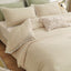 Beige and White Duvet Cover King Size Pom Pom Tassels Bedding Cover Soft Microfiber Bedding Set with Zipper Closure (220x230cm)