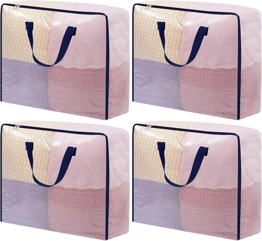 4 Pack Clear Storage Bags with Zip, 75L Moving Bags Clothes Storage Bags Moving Totes Packing Bags for Moving Clothes Bedding Duvet Pillow Blanket Toys Storage Wrapping Paper Storage