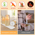 Rechargeable Flameless Candle, Set of 3 Flickering Glass LED Candles with Charging Base and Remote Control, Tea Lights with Timer Function for Festival Wedding Party Decoration