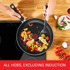Taste Twin Frying Pan Set, 20cm & 28cm Non-Stick Aluminium Pans, Thermo-Spot Heat Indicator, Lightweight, All Hobs Except Induction, Black - B189S244