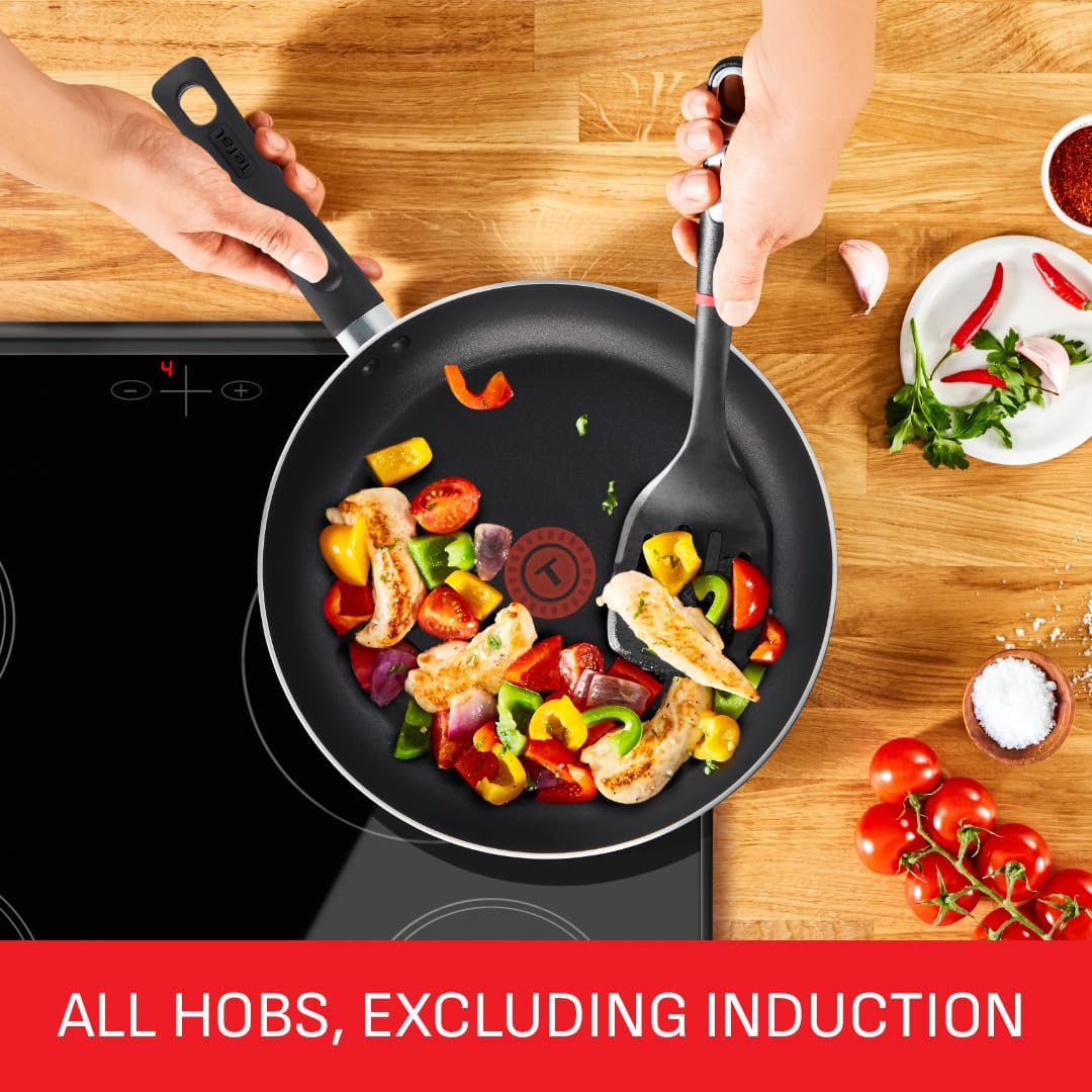 Taste Twin Frying Pan Set, 20cm & 28cm Non-Stick Aluminium Pans, Thermo-Spot Heat Indicator, Lightweight, All Hobs Except Induction, Black - B189S244