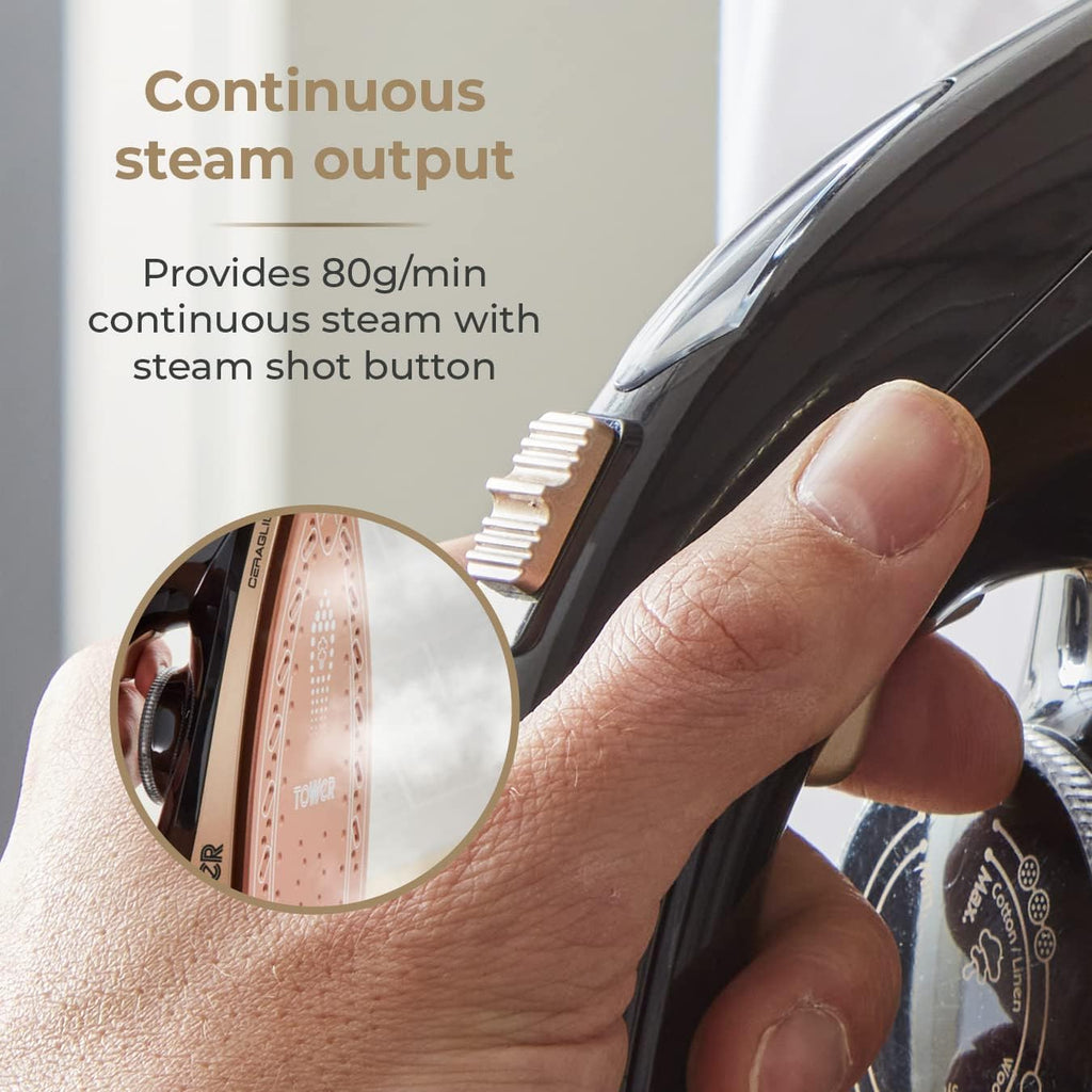 T22023GLD Ceraglide Steam Generator with Steam Shot Button, 3 Temperature Settings, 1.2L, 2700 W, Champagne Gold and Black