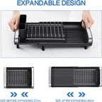 Small Dish Drainer, Expandable Dish Drainer Rack, Dish Rack With Removable Cutlery Holder, Anti Rust Small Sink Drainer, Expandable Draining Board Rack For Kitchen Counter, Black
