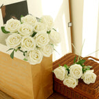15Pcs Small Fake Roses Velet Roses Long Stem Artificial Flowers Silk Flowers for Home Wedding Decoration (Pearl Roses,White)