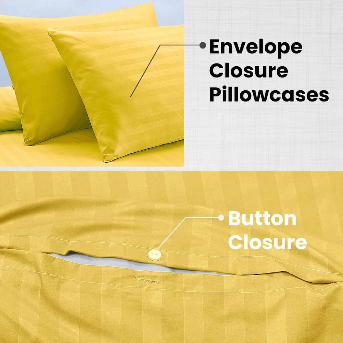 DTEX HOMES Double Duvet Set Brushed Microfiber Satin Stripes Easy Care Duvet Cover with Pillow cases (Mustard-Double)