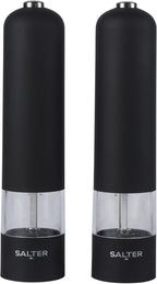 7524 BKXR Electric Salt & Pepper Grinder Set - Matt Black Soft-Touch, Push Button Operation, Battery Powered, Ceramic Mechanism, Adjustable Fine to Coarse Grind, 66g Sea Salt/30g Peppercorns