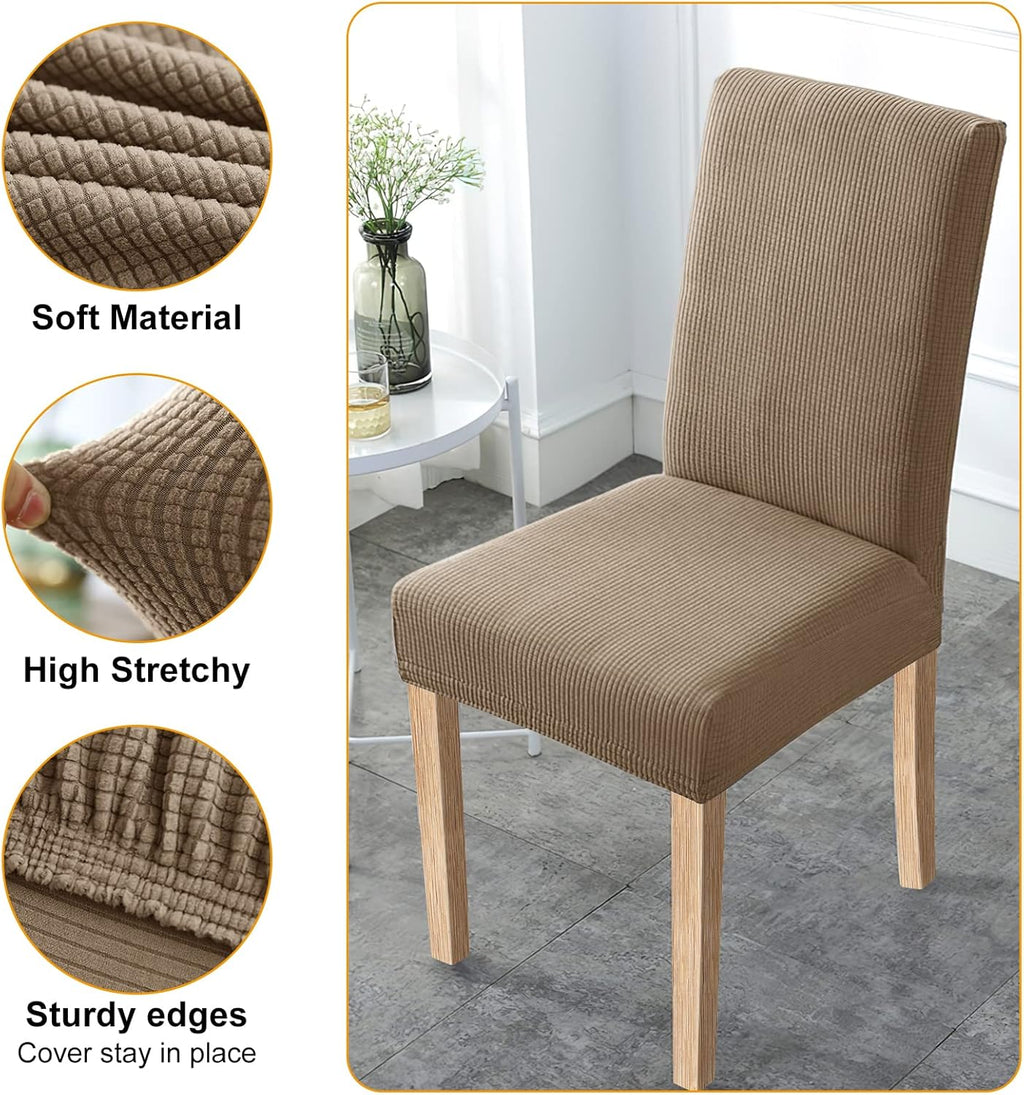 ELECLAND Beige Dining Chair Covers, Stretch Removable Washable Dining Chair Slipcovers, Dining Seat Covers Chair Protector for Home Decorations (Beige, Set of 4)