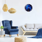 Glass Galaxy Wall Clock Blue, 12 Inch Silent Non-Ticking Battery Operated Modern Decorative Clocks for Living Room Kitchen Bedroom