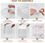 Clear Cake Box, 34x34x37CM for 12 Inch Tall Cake Box, Transparent Cake gift Boxes with Lid & Ribbon, Plastic Cube Cake Gift Packaging Boxes for Birthday Wedding Christmas Party