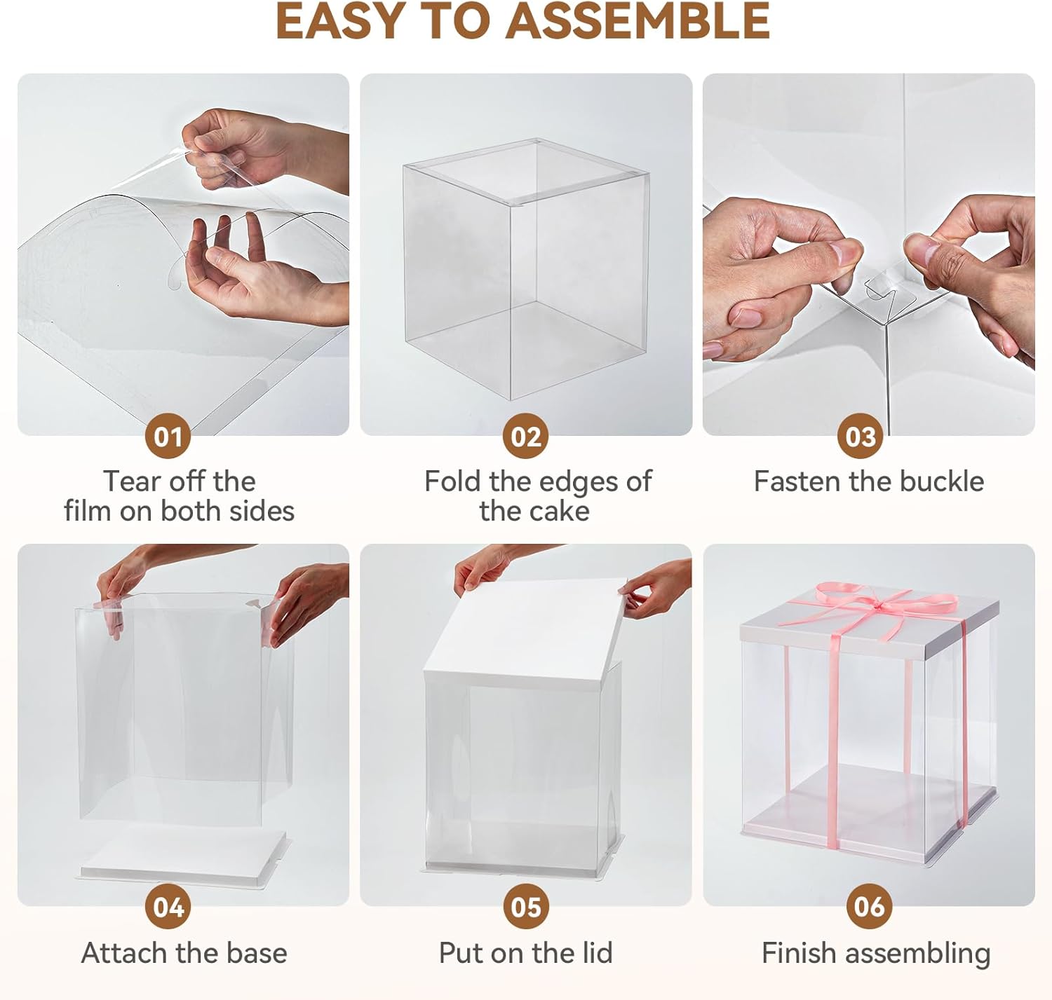 Clear Cake Box, 34x34x37CM for 12 Inch Tall Cake Box, Transparent Cake gift Boxes with Lid & Ribbon, Plastic Cube Cake Gift Packaging Boxes for Birthday Wedding Christmas Party