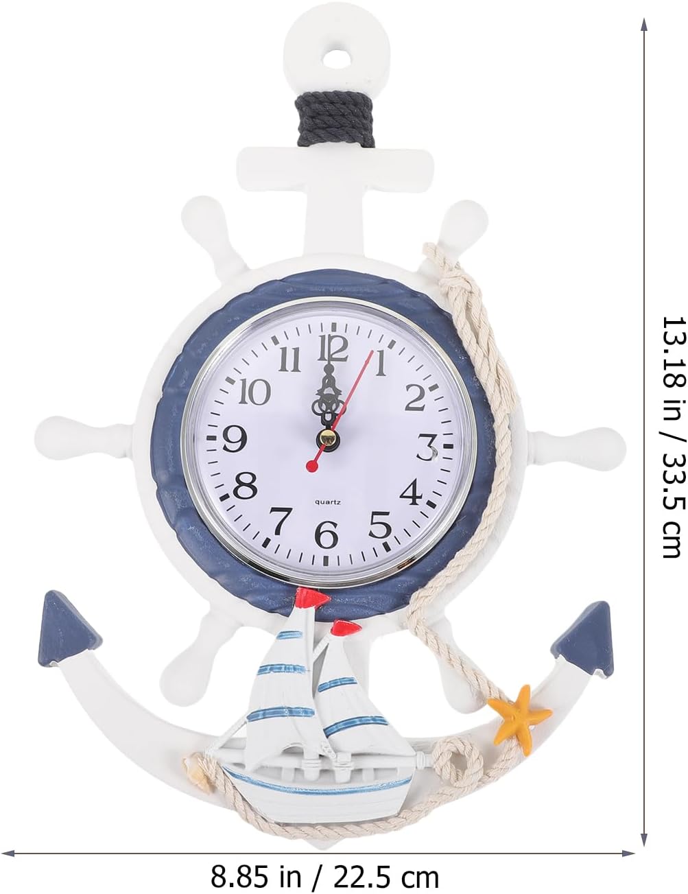 IMIKEYA Mediterranean Style Anchor Clock, Outdoor ClocksNautical Anchor Ship Steering Wheel Fishing Net Wall Clock for Beach Sea Theme Decor