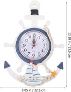 IMIKEYA Mediterranean Style Anchor Clock, Outdoor ClocksNautical Anchor Ship Steering Wheel Fishing Net Wall Clock for Beach Sea Theme Decor