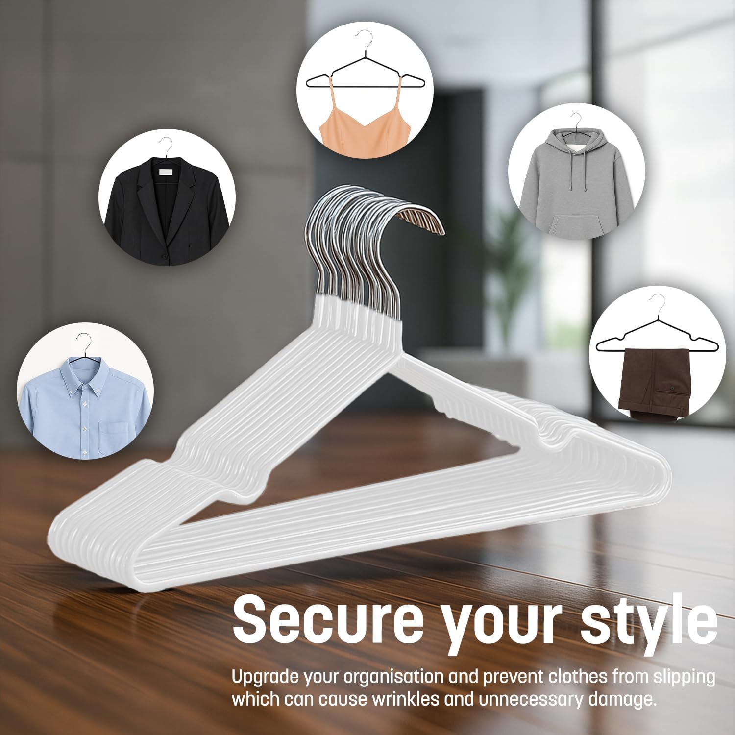 20x Premium Rubber Coated Metal Hangers - Heavy Duty - Space Saving Organiser Clothes Hangers For Wardrobes Coat Rack Rails (White)