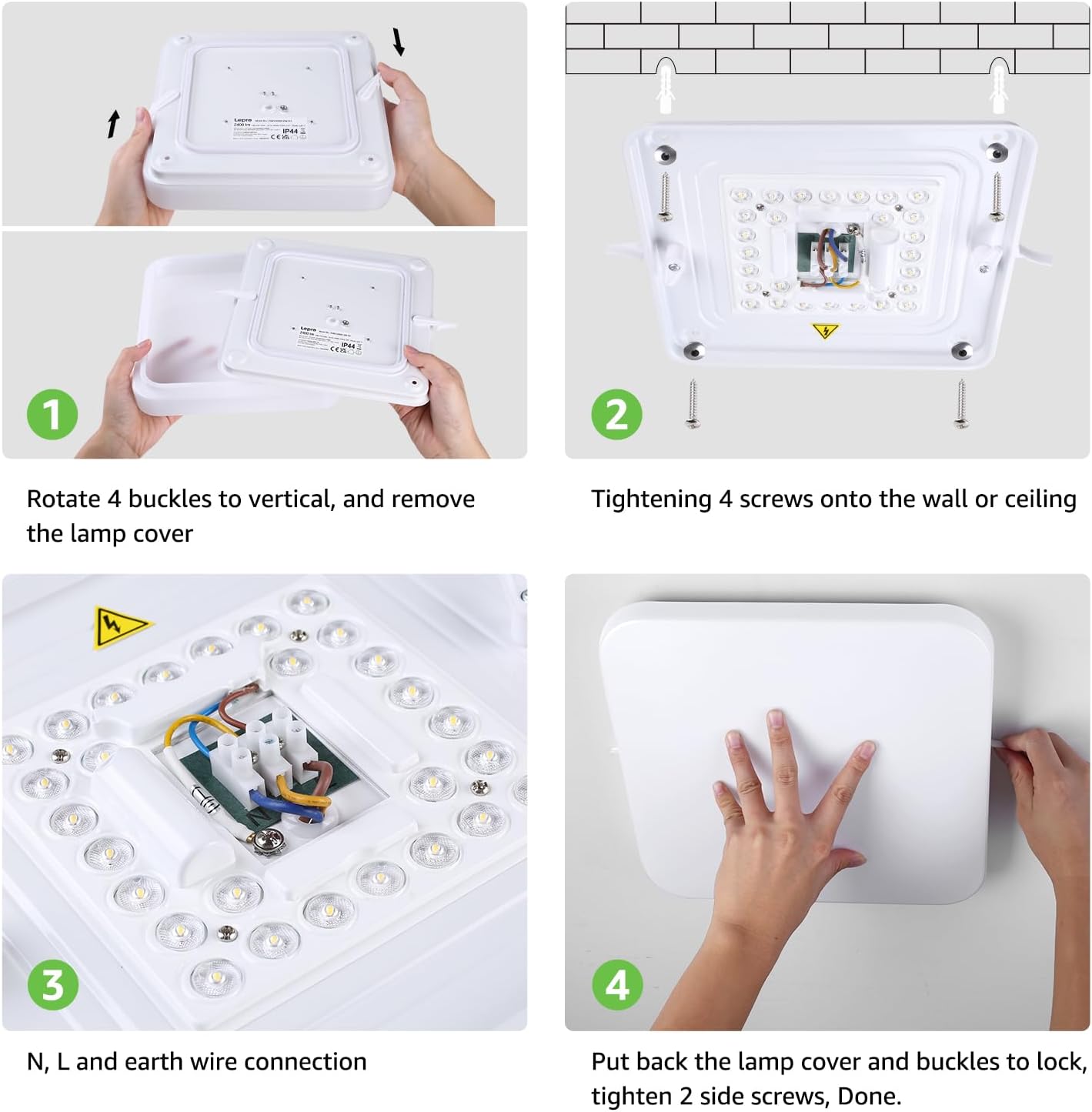 Ceiling Lights 24W, 2400lm Super Bright Square LED Ceiling Light, Daylight White 5000K, IP44 Waterproof Bathroom Light, for Office, Living Room, Bedroom, Kitchen, Hallway, Porch