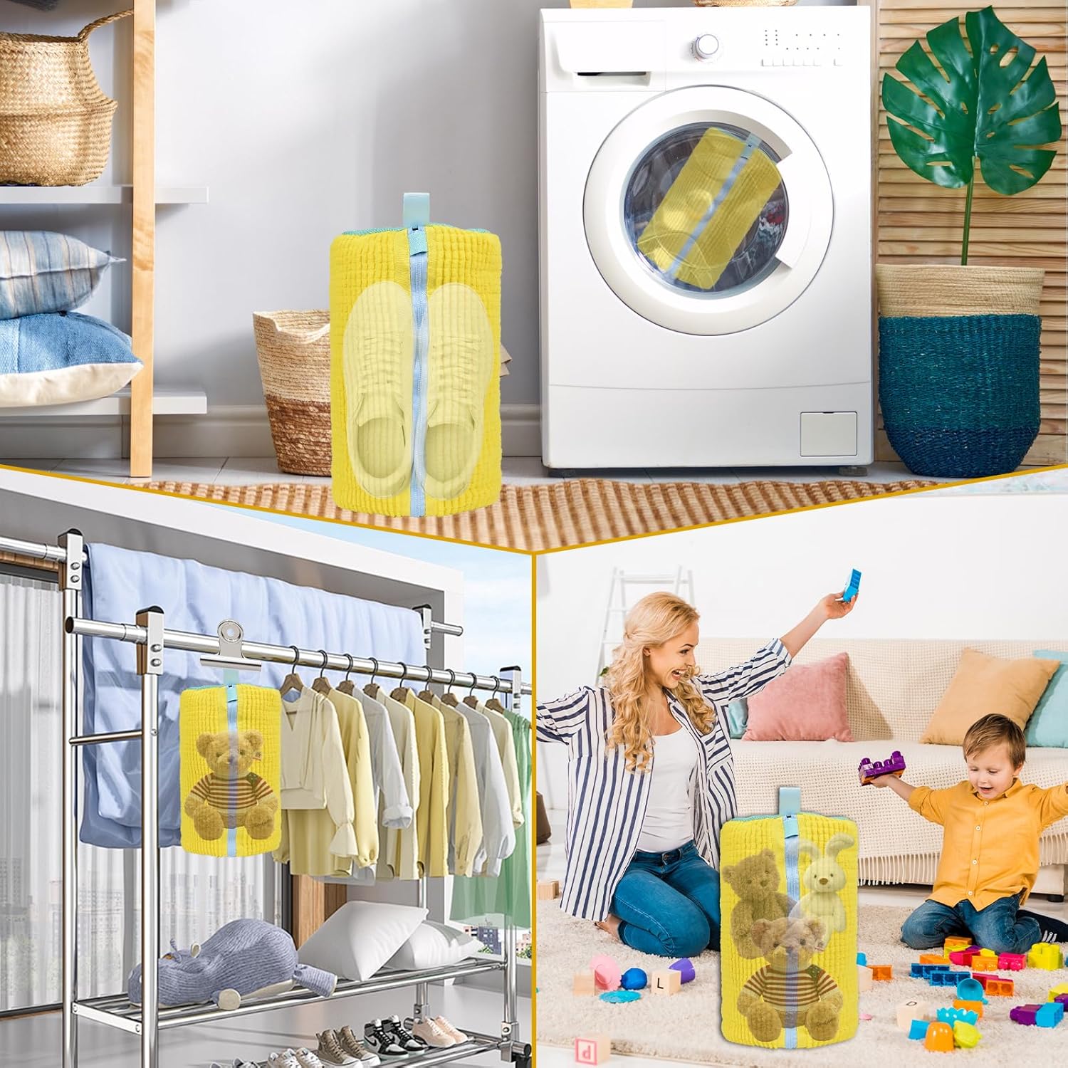 Shoe Washing Machine Bag, 1Pcs Yellow Reusable Laundry Shoe Bag Shoe Cleaning Bag, Shoe Wash Durable Bag For Washing Machine With Premium Zipper, Laundry Shoes Bag for Delicates Trainers Socks Bras.