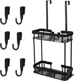Shower Caddy Hanging, 2 Tier Over Door Shower Shelf No Drilling Showers Organiser Hanging Storage Rack Holder Showers Basket Organizer with 6 Hooks for Bathroom Shampoo Gel, Black