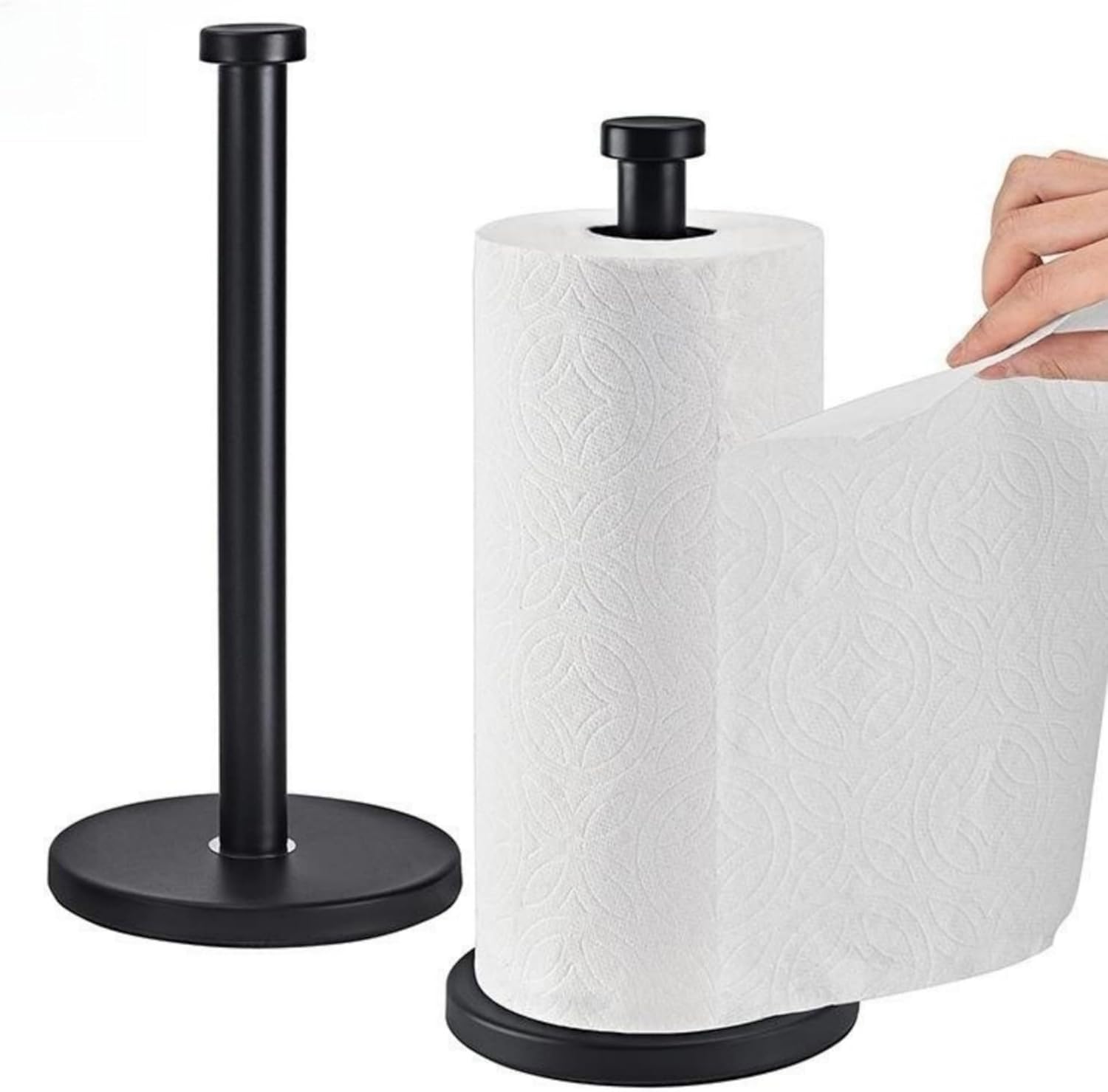 Weighted Paper Towel Holder Countertop Stainless Steel Napkin Holder for Large Roll Free Standing Paper Towel Roll Holder with Heavy Base Standing Vertical Paper Holder for Kitchen Rv (Matte Black)