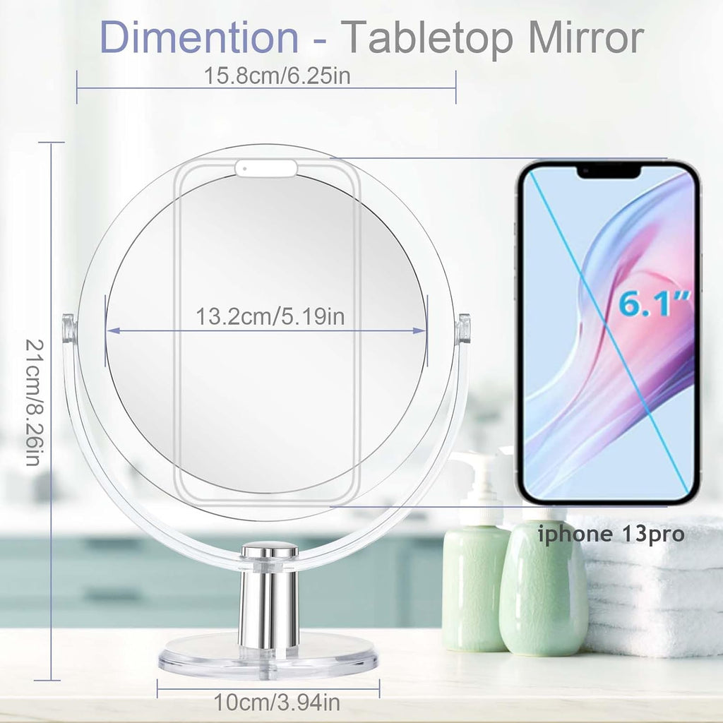 Vanity Makeup Mirror with Stand, 1X/15X Magnification Double Sided 360 Degree Swivel, Portable Table Desk Counter top Magnifying Mirror, Bathroom Shaving, 6.25 Inch