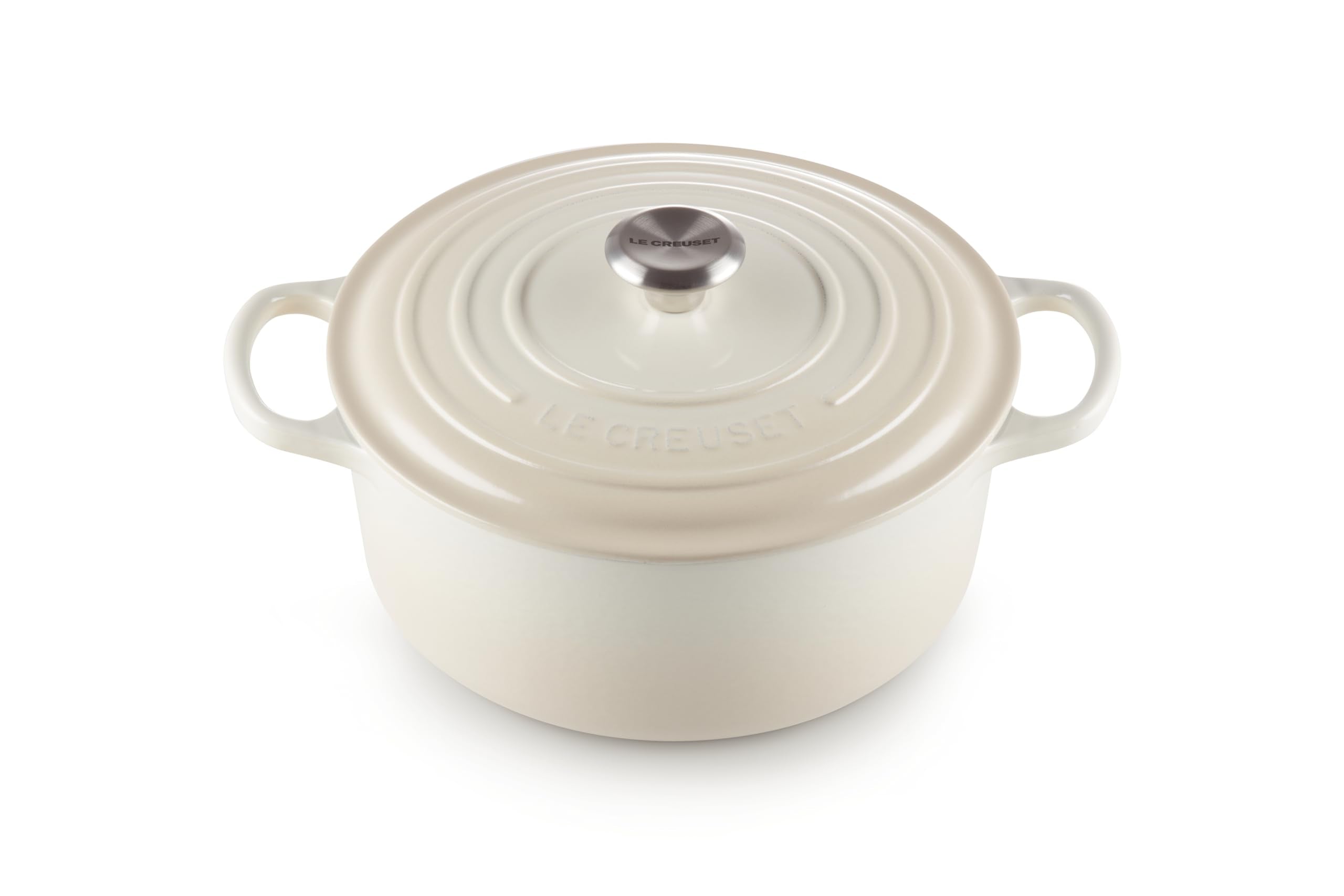 Signature Enamelled Cast Iron Round Casserole Dish With Lid, 26 cm, 5.3 Litre, Meringue, 21177267164430 Main image