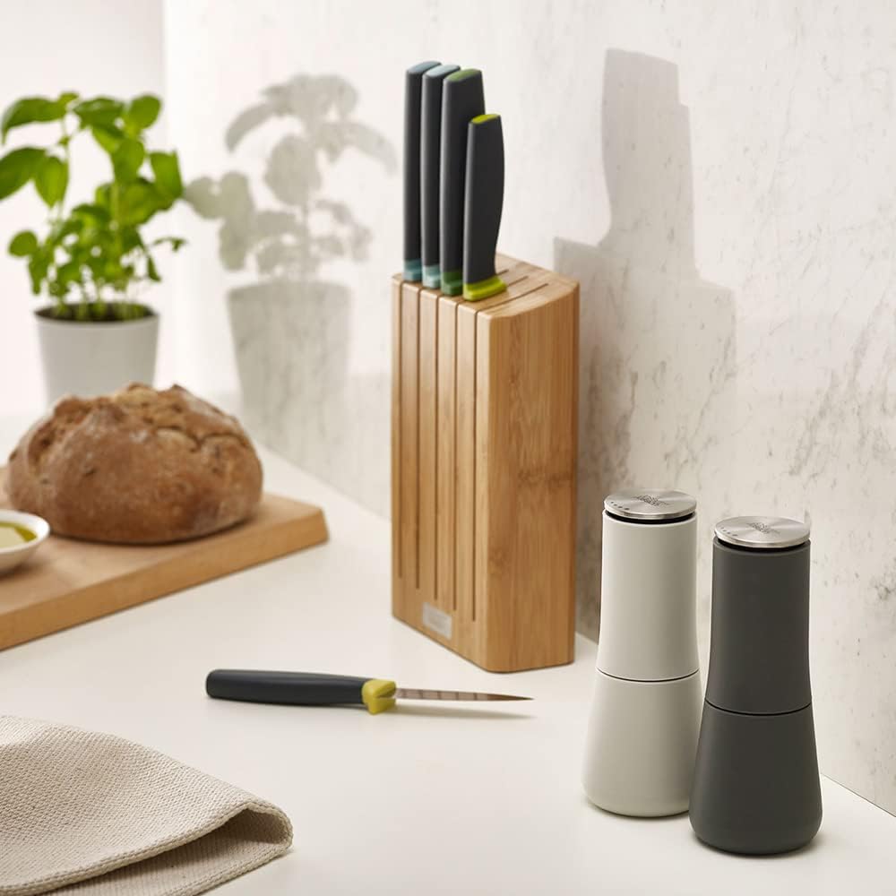 Milltop Non-Spill Salt and Pepper Mill Set Refillable with Ceramic Grinding, White/Grey, 24