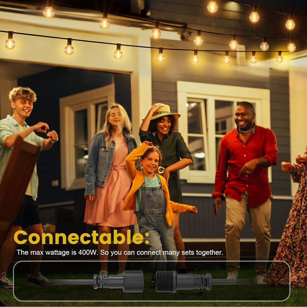Outdoor String Lights Mains Powered, 25FT/7.6M Festoon Lights Outdoor with 12+1 Shatterproof G40 LED Bulbs, Waterproof Globe Garden Lights for Patio, Wedding, Party, Terrace, 2700K