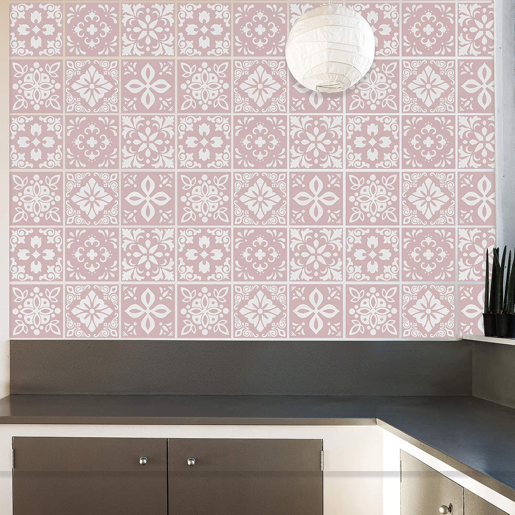 15cm 24 pcs Sevilla Light Pink Wall Tile Stickers Peel and Stick Backsplash Self-Adhesive Vinyl Home Decor DIY Living Room Splashbacks Spring Easter Decoration Tile Paint Stick on Tiles Ideas