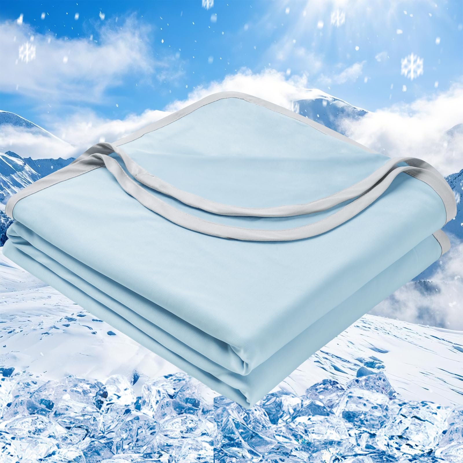Double Cooling Blanket King Size for Hot Sleepers, Double Side Arc-Chill Q-Max>0.5 Cooling Blanket for Night Sweats to Keep Cool, 220 x 240cm, Ice Blue Main image
