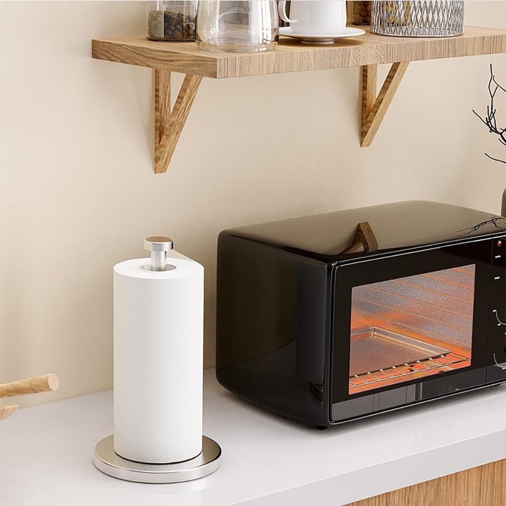 Weighted Paper Towel Holder Countertop Stainless Steel Napkin Holder for Large Roll Free Standing Paper Towel Roll Holder with Heavy Base Standing Vertical Paper Holder for Kitchen Rv (Matte Black)