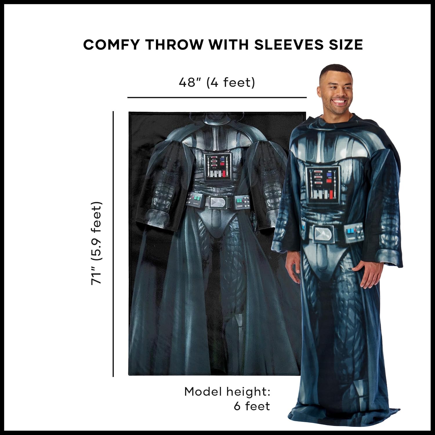 Northwest Star Wars Full Body Player Comfy Throw Blanket with Sleeves, Polyester, Black, Adult (48 x 71 in)