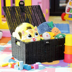 Large Resin Woven Storage Basket Box With Lid & Lock - Black