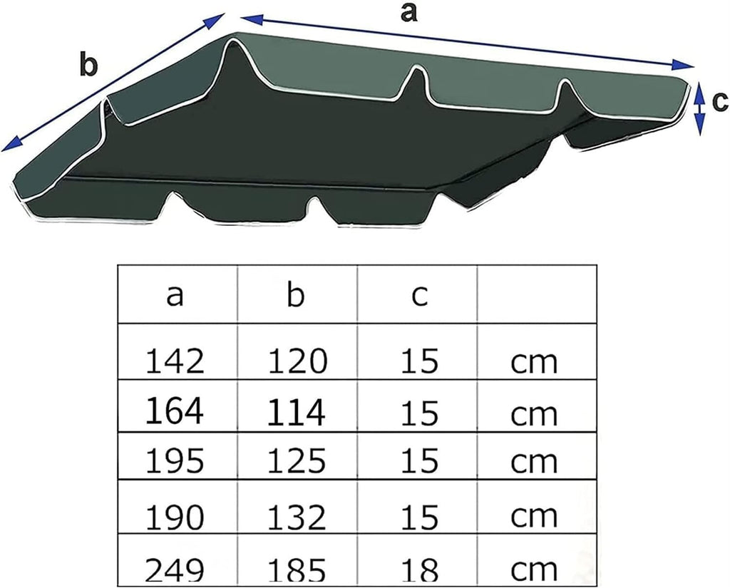Swing Chair Canopy Replacement, 2 & 3 Seater Garden Swing Seat Cover – Waterproof, Windproof, Anti-UV, Heavy Duty Rip Proof Hammock Top Cover,replacement canopy (Cover Only) (Size : 164 * 114 15cm)