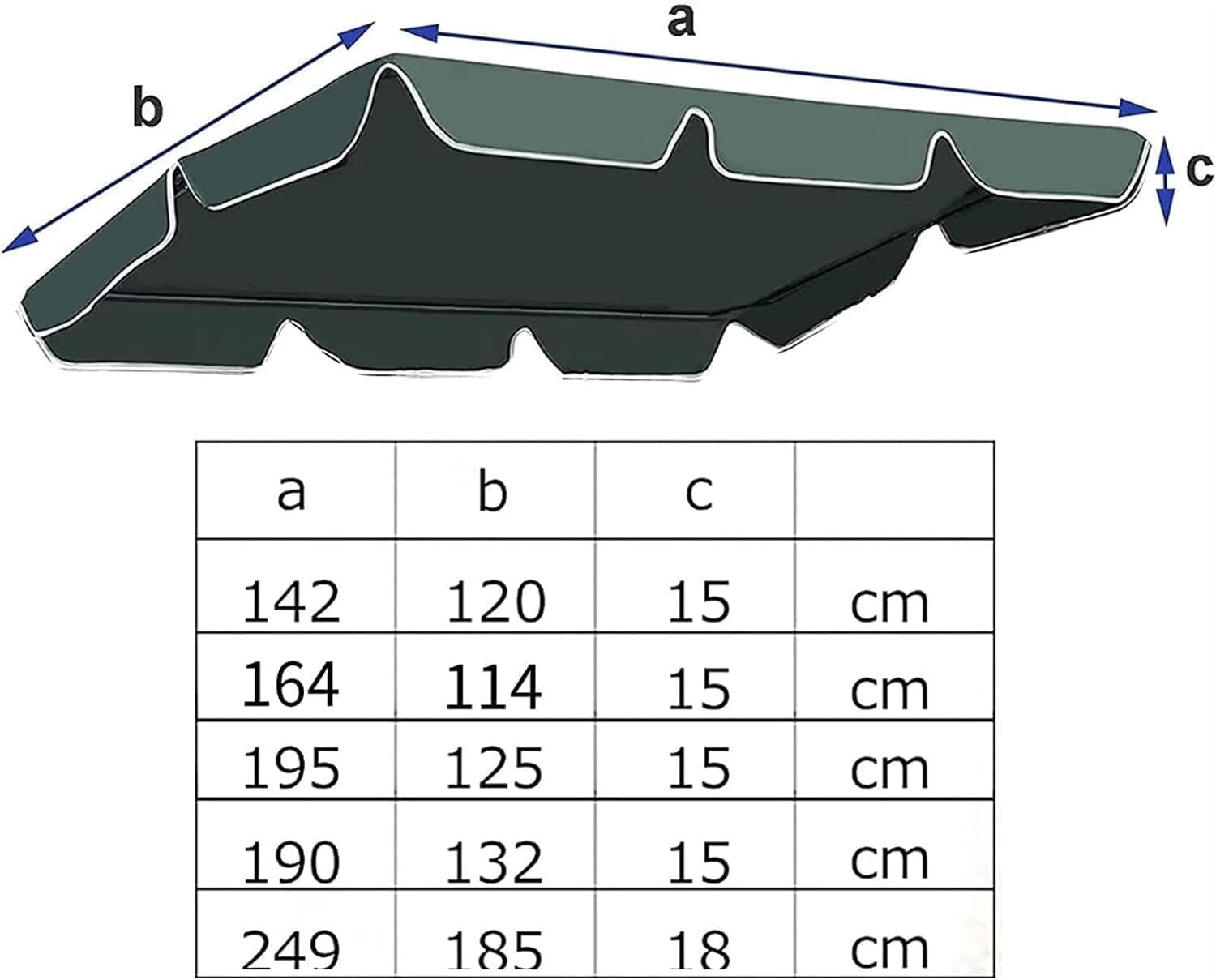 Swing Chair Canopy Replacement, 2 & 3 Seater Garden Swing Seat Cover – Waterproof, Windproof, Anti-UV, Heavy Duty Rip Proof Hammock Top Cover,replacement canopy (Cover Only) (Size : 164 * 114 15cm)