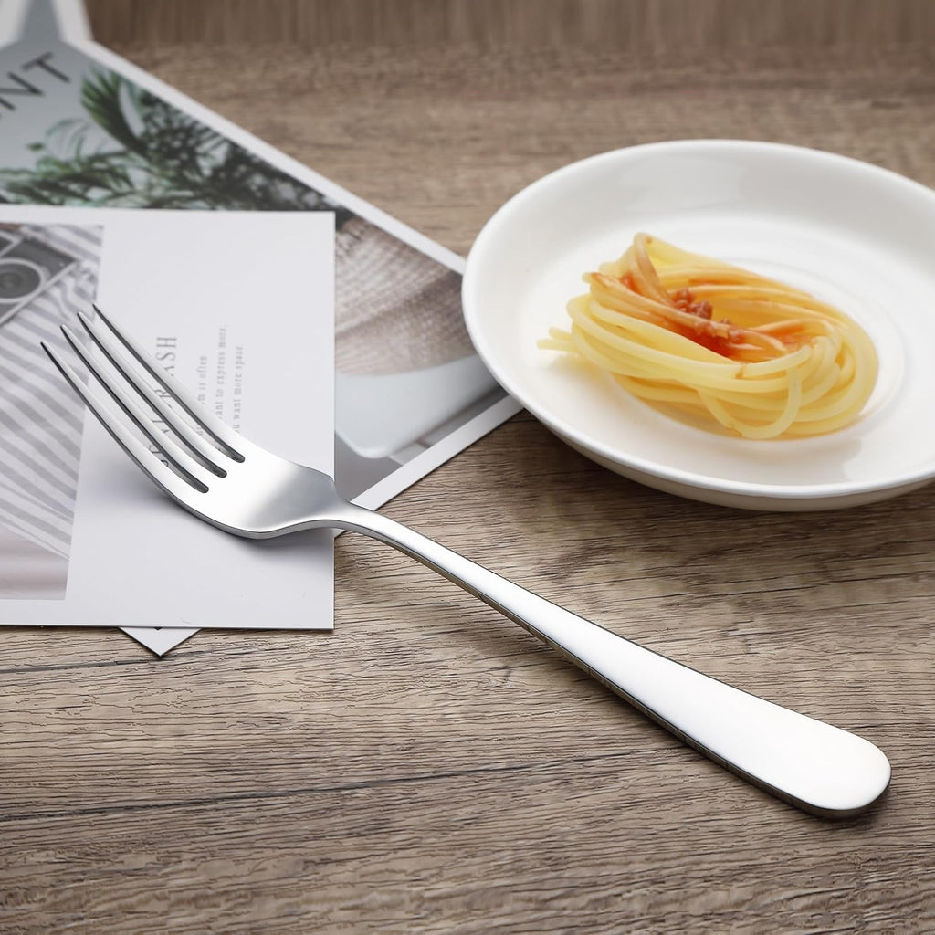 Stainless Steel Dinner Forks with Round Edge, Dishwasher Safe, Pack of 12, Silver