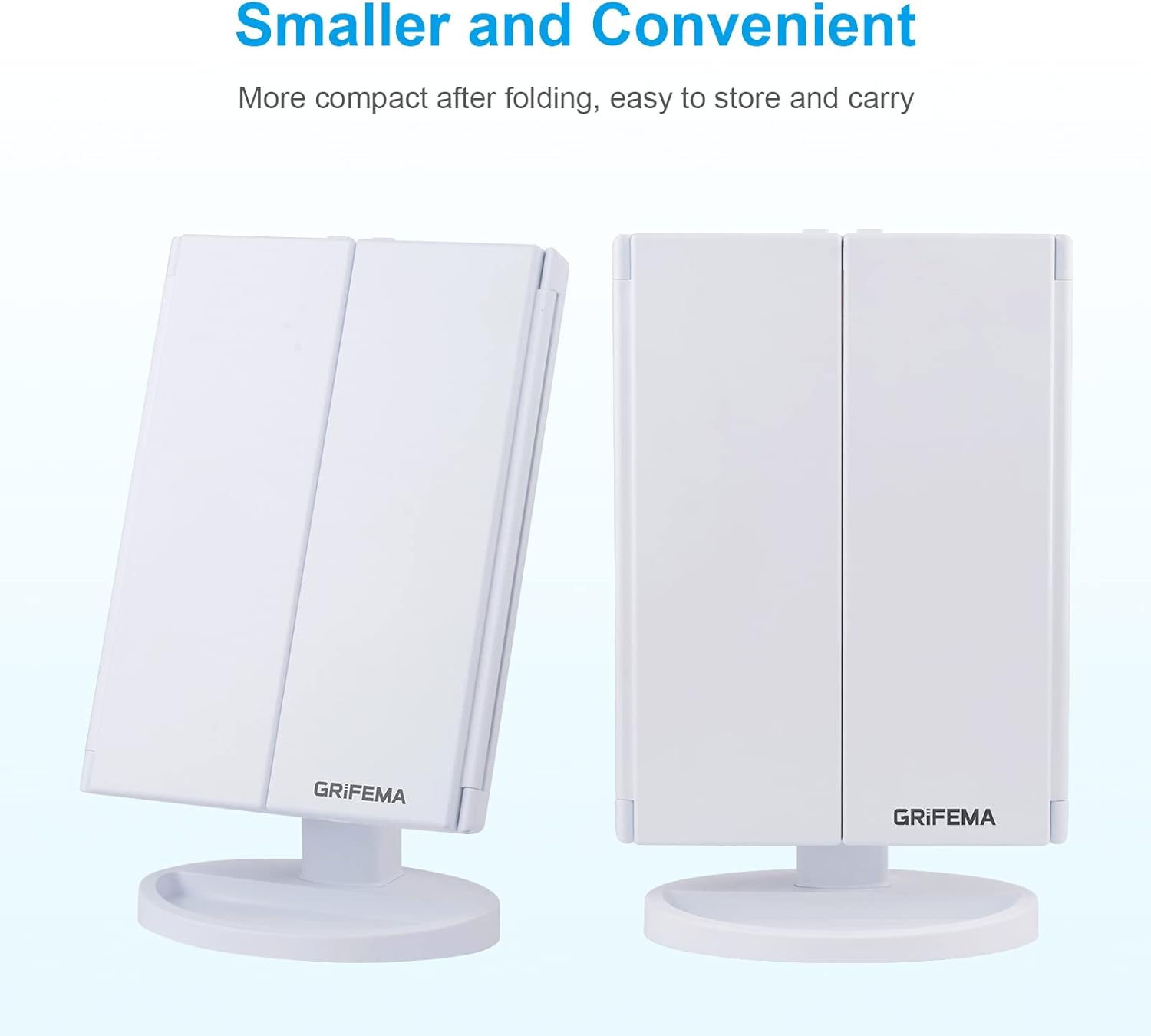 Vanity Makeup Mirror - Trifold Table Mirror with 32 LED Lights & 3X/2X/1X Magnification, Touch Screen, 360° Rotation, Two Power Supply - Gift for Women, White