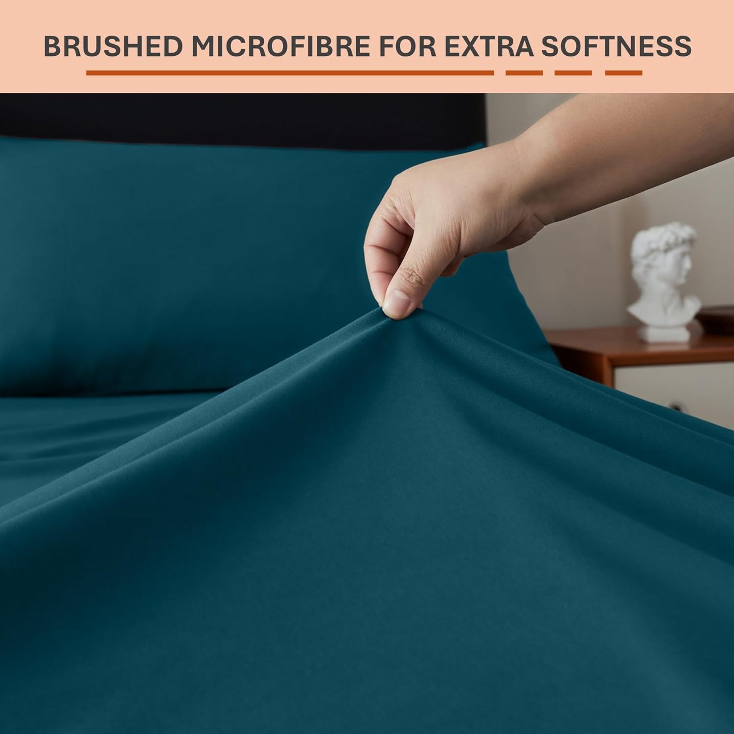 Anti-Allergy Anti-Bacterial Brushed Microfibre Polyester Fitted Bed Sheet - 28cm Depth, Easy Care, Fade Resistant (Teal, 4ft Small Double)
