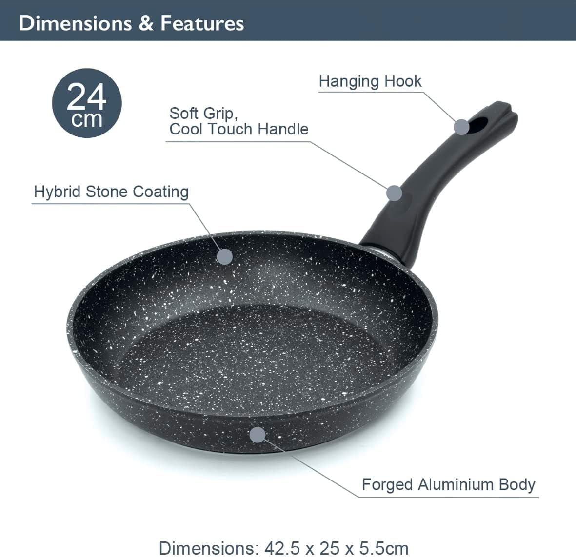 Classic 24cm Non Stick Frying Pan | Induction Compatible | Long Lasting Anti Scratch Coating | Pan for All Hobs | Black