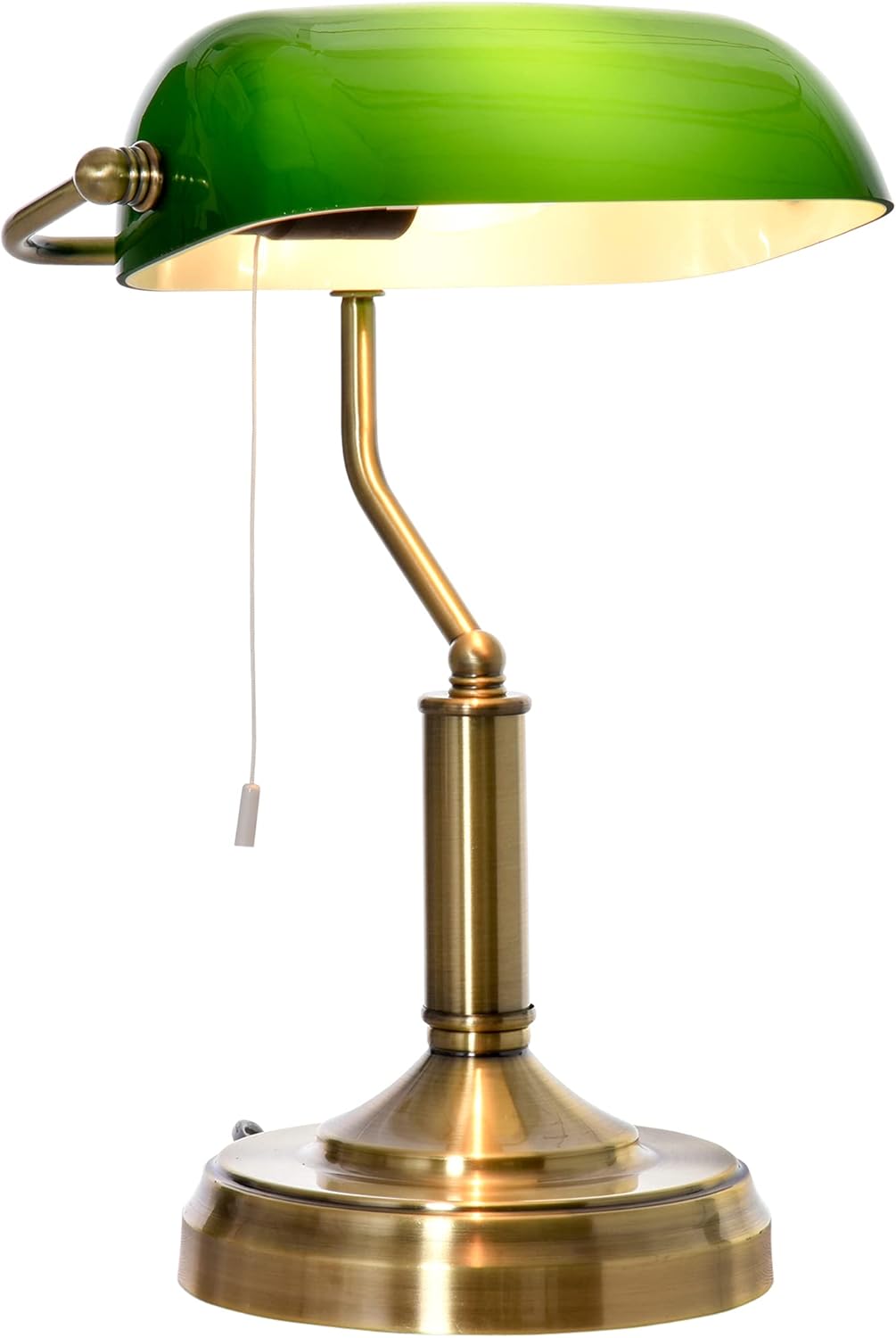 Banker's Table Lamp Desk Lamp with Antique Bronze Tone Base, Green Glass Shade and Pull Rope Switch for Home Office, Living Room, Bedroom, Dining Room, Green Main image