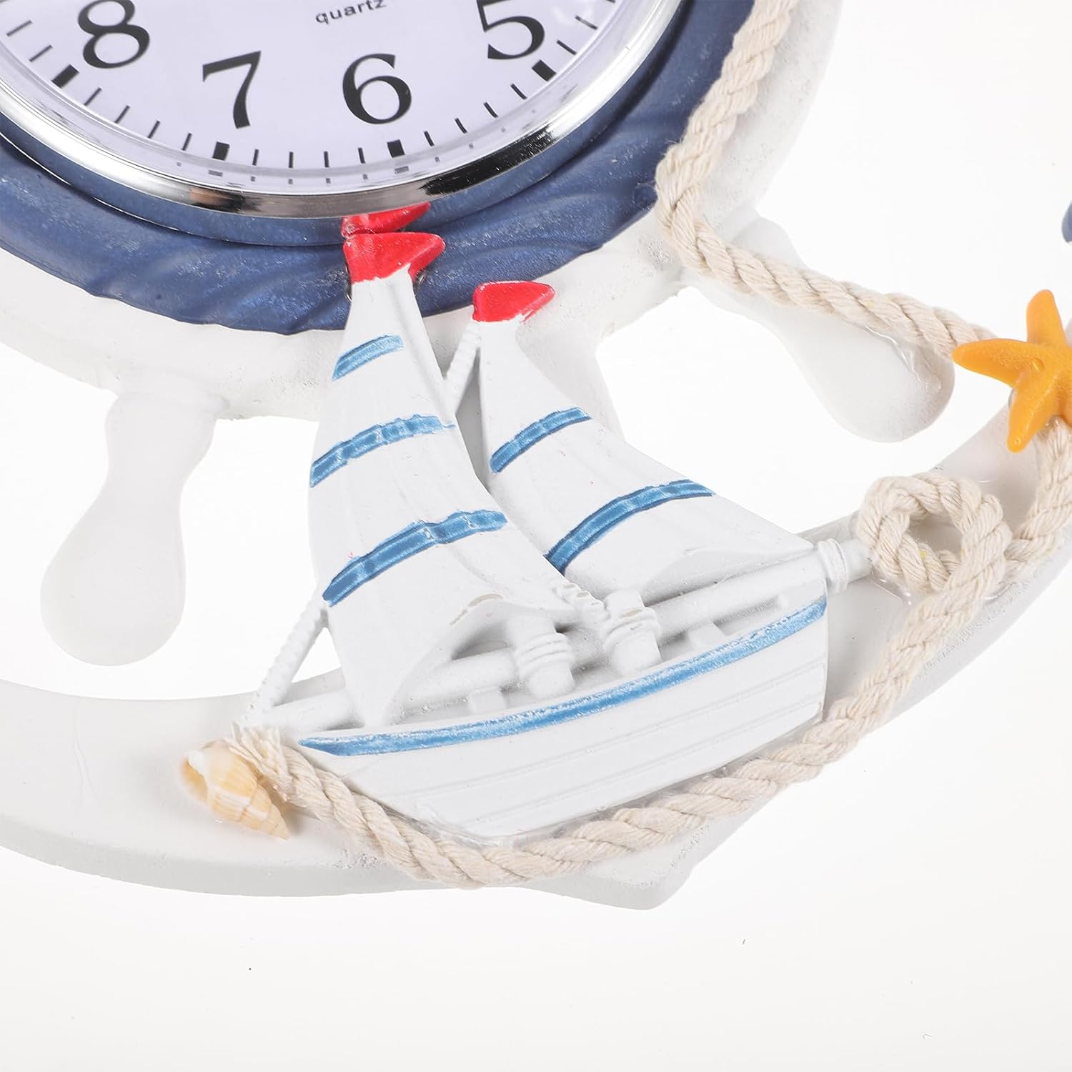 IMIKEYA Mediterranean Style Anchor Clock, Outdoor ClocksNautical Anchor Ship Steering Wheel Fishing Net Wall Clock for Beach Sea Theme Decor