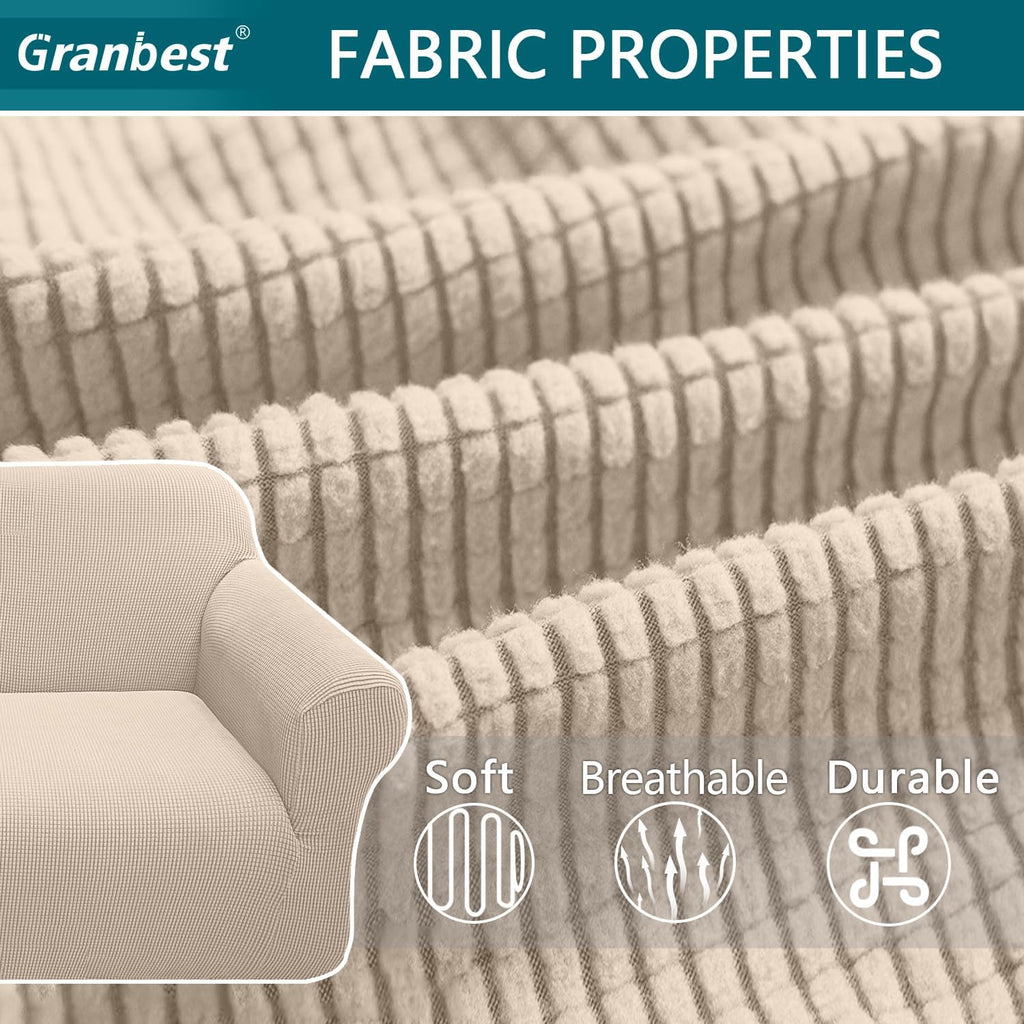 High Stretch Sofa Covers 3 Seater Super Soft Stylish Couch Covers for Dogs Pets Cats Jacquard Spandex Non Slip Sofa Slipcover for Living Room Furniture Protector (3 Seater, Beige)