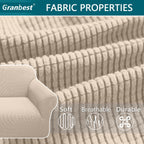 High Stretch Sofa Covers 3 Seater Super Soft Stylish Couch Covers for Dogs Pets Cats Jacquard Spandex Non Slip Sofa Slipcover for Living Room Furniture Protector (3 Seater, Beige)