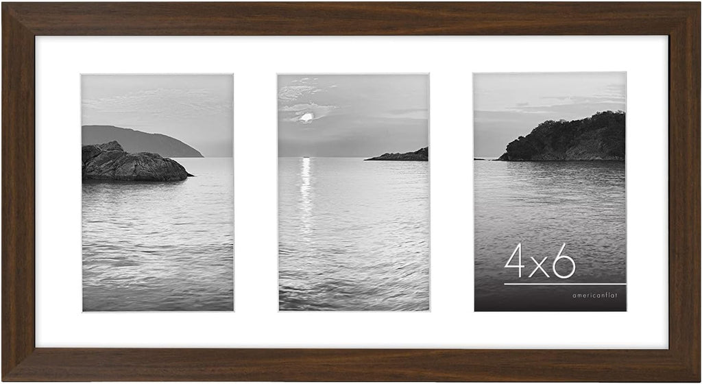 6x4 Collage Photo Frame with Shatter-Resistant Glass - Signature Collection - Fits Three 4x6 Photos or Use as One 8x16 Picture Frame for Tabletop and Wall - Walnut