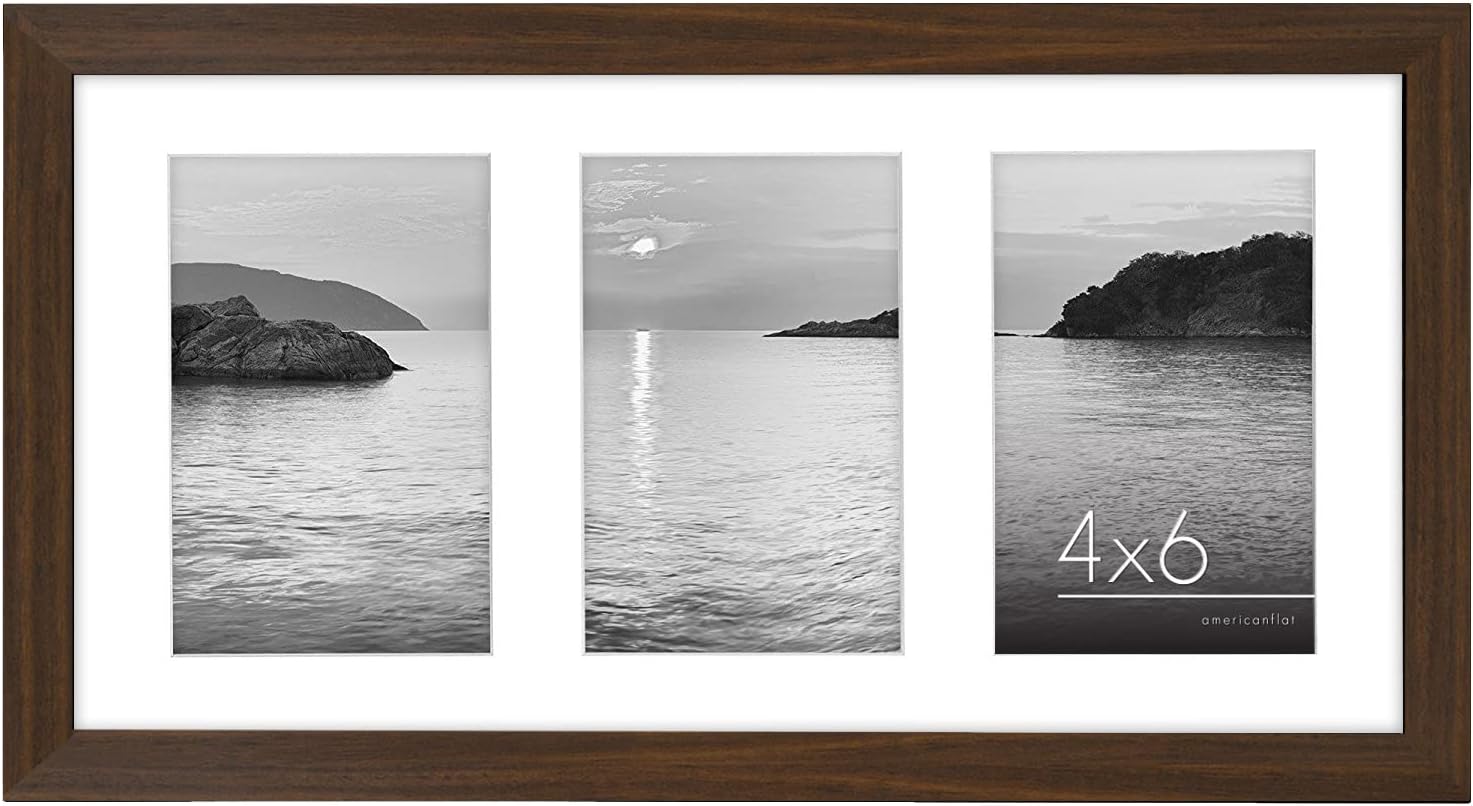 6x4 Collage Photo Frame with Shatter-Resistant Glass - Signature Collection - Fits Three 4x6 Photos or Use as One 8x16 Picture Frame for Tabletop and Wall - Walnut