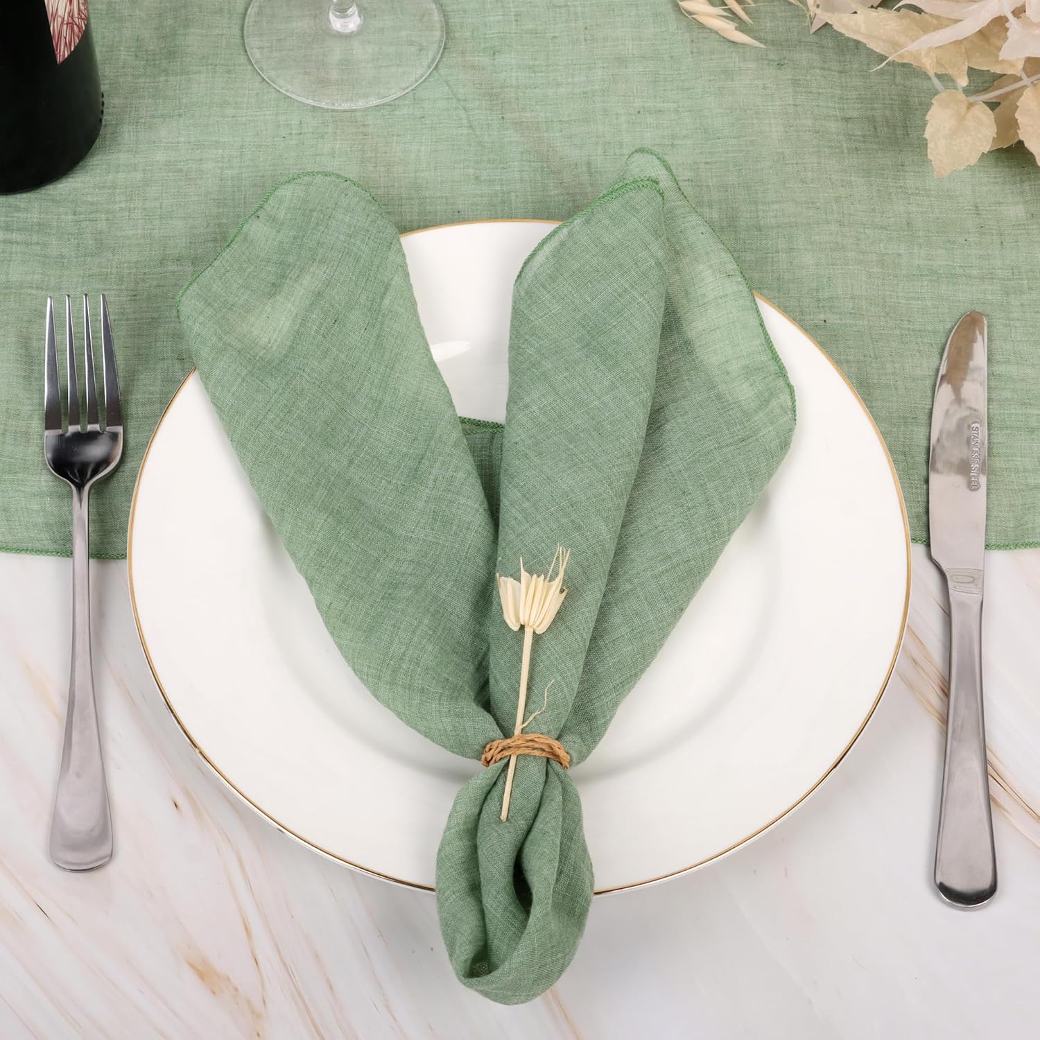Cloth Napkin Set of 6, Soft Gauze Cotton Napkins, 16.5"" x 16.5"" Cotton Napkin, Reusable Napkins, Cloth Napkins for wedding, dinner, party, Daily Use (Green), LHM202402221651