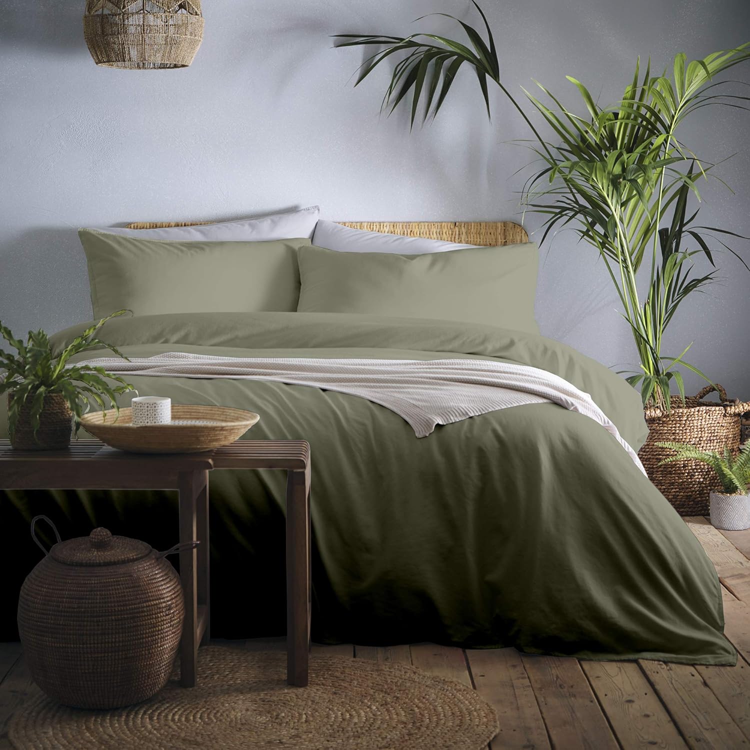 Cassia - Relaxed Cotton Duvet Cover Set, 100%, Khaki, Single