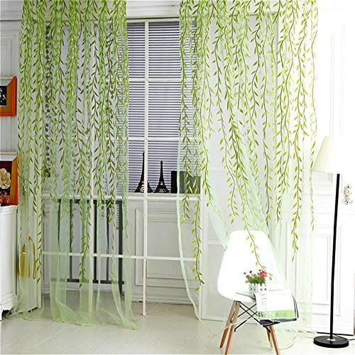 Surpass Shimmery Willow Branch Printed Rod-Pocket Sheer Curtain Single Voile Curtain Panel Green (Green)